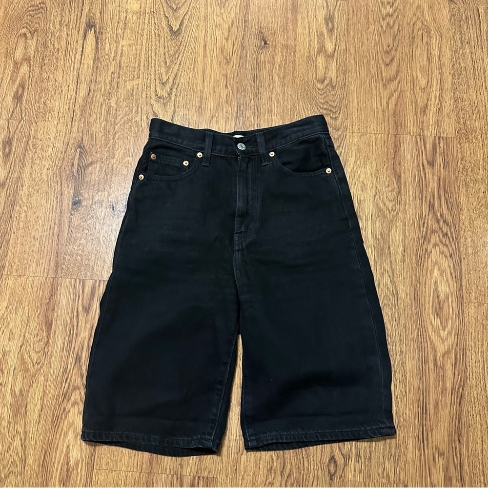 Levi’s Strauss High Loose Black Denim Bermuda Shorts 25 cotton blend high rise